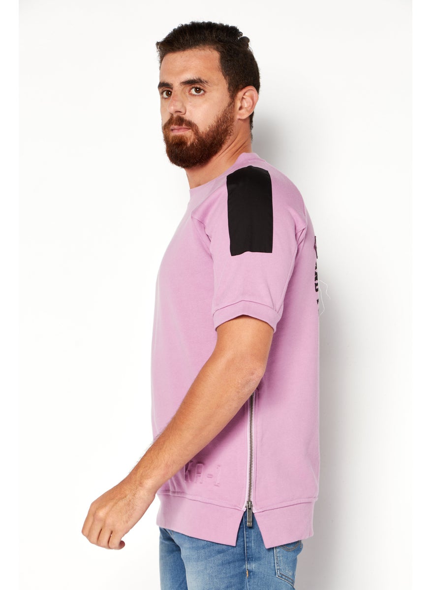 Men Crew Neck Short Sleeves Embossed T-Shirt, Lavender