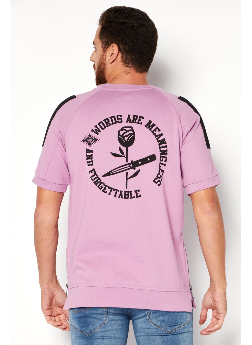 Men Crew Neck Short Sleeves Embossed T-Shirt, Lavender