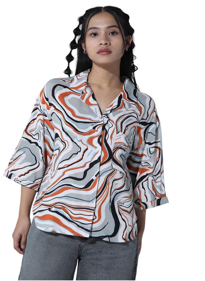 Spread Collar Abstract Printed Classic Opaque Oversized Party Shirt