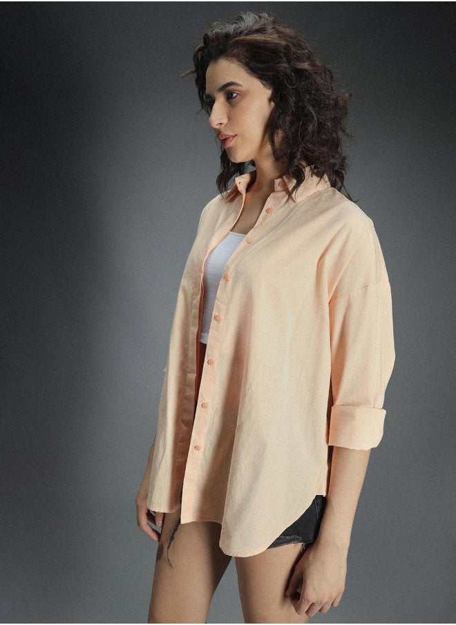 Peach color Casual Slim fit Shirt for Women