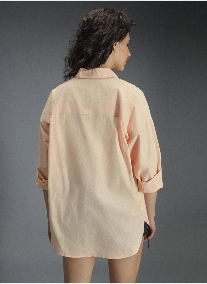 Peach color Casual Slim fit Shirt for Women