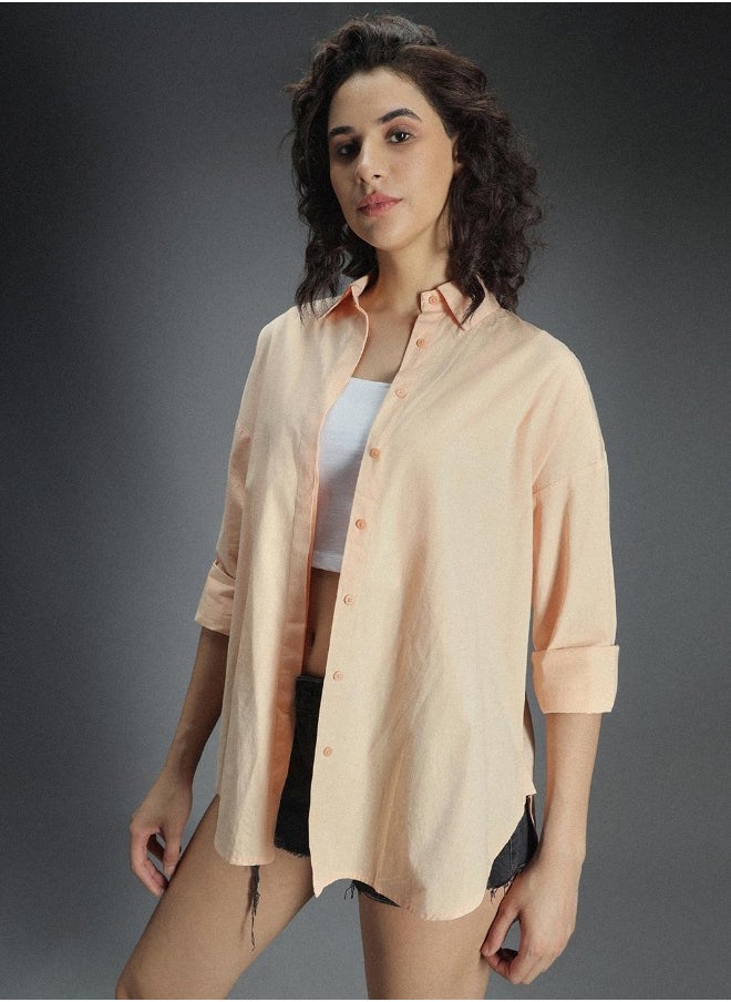 Peach color Casual Slim fit Shirt for Women