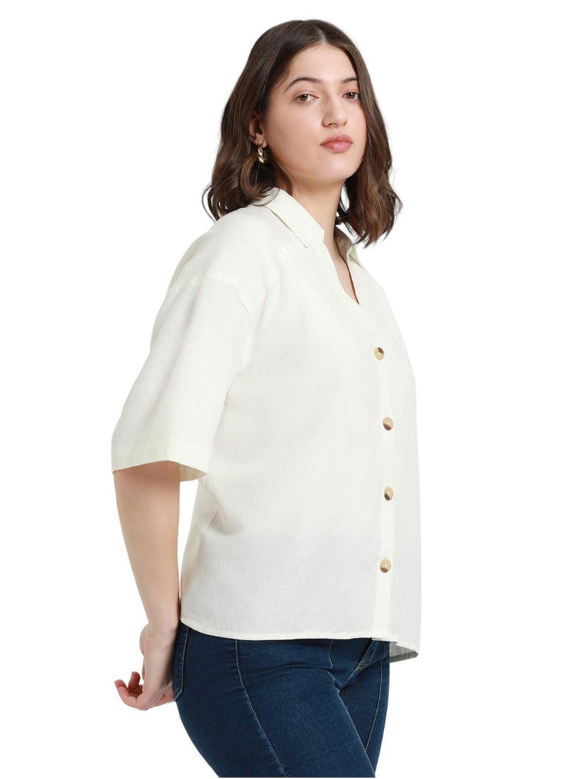 Offwhite Shirt for Women - Cotton Viscose Flex, Regular Fit