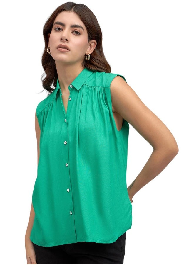 Green Shirt for Women - Modal Fabric, Regular Fit