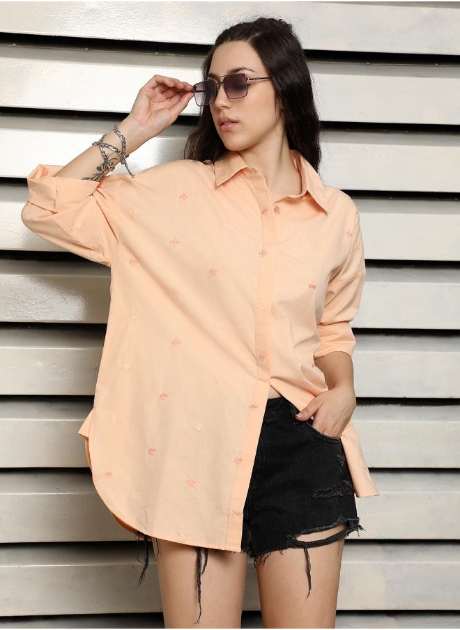 Apricot color Casual Baggy fit Shirt for Women