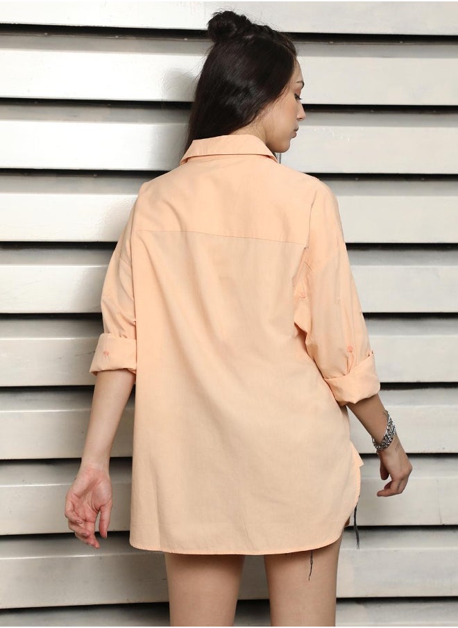 Apricot color Casual Baggy fit Shirt for Women