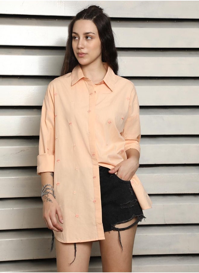 Apricot color Casual Baggy fit Shirt for Women