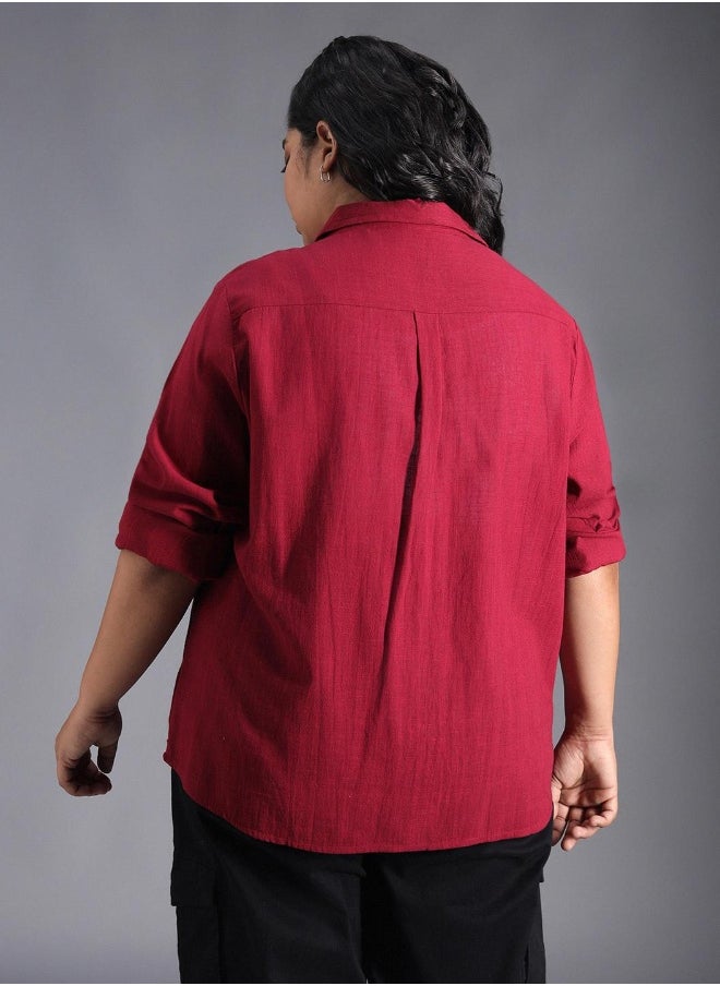 Red color Casual Baggy fit Shirt for Women