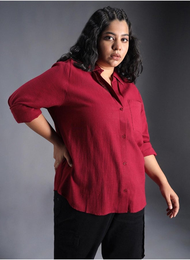 Red color Casual Baggy fit Shirt for Women