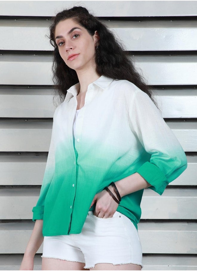 Green color Casual Boxy fit Shirt for Women