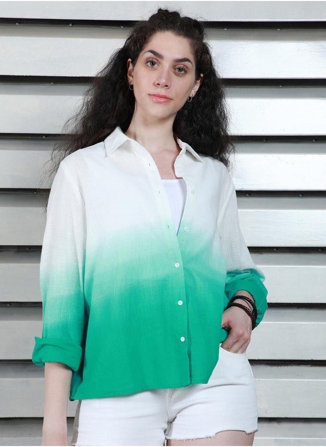 Green color Casual Boxy fit Shirt for Women