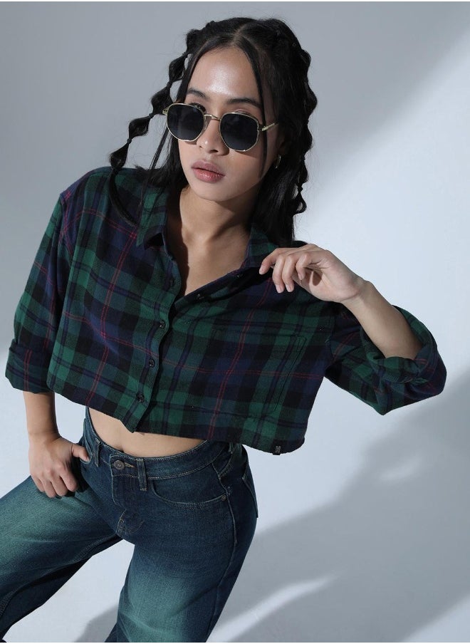 Classic Checked Pure Cotton Casual Crop Shirt