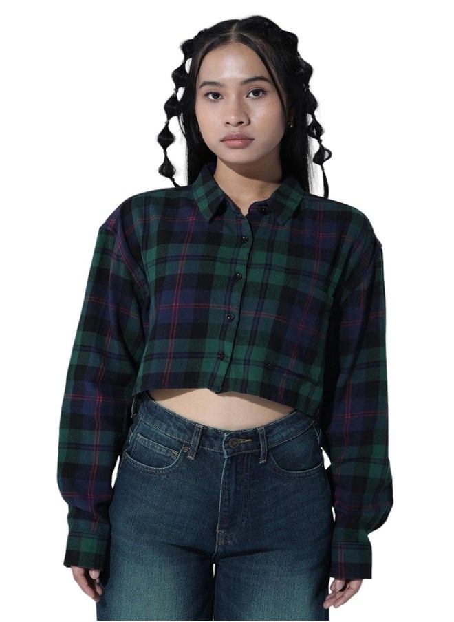 Classic Checked Pure Cotton Casual Crop Shirt