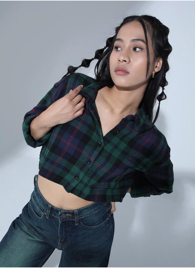 Classic Checked Pure Cotton Casual Crop Shirt