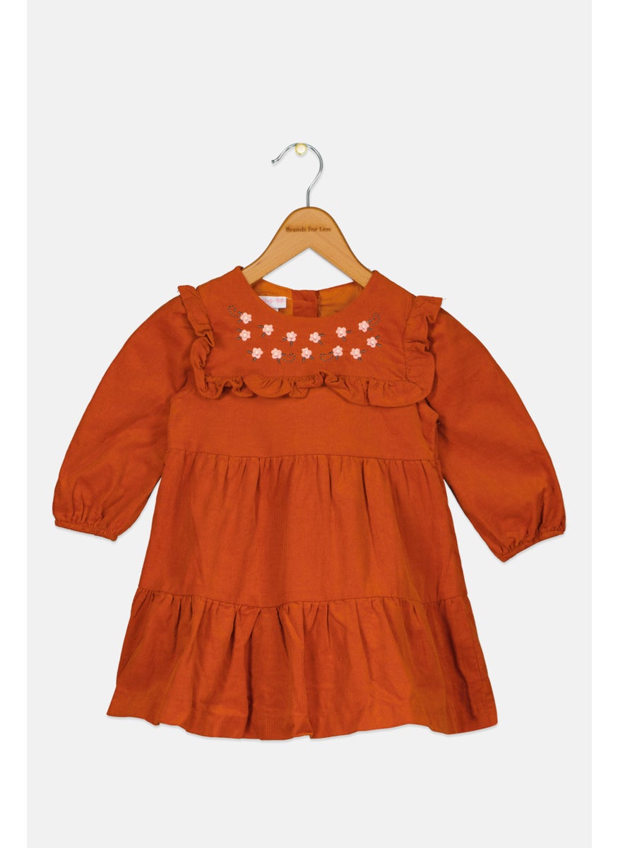 Toddlers Girl Embroidered Dress, Brown