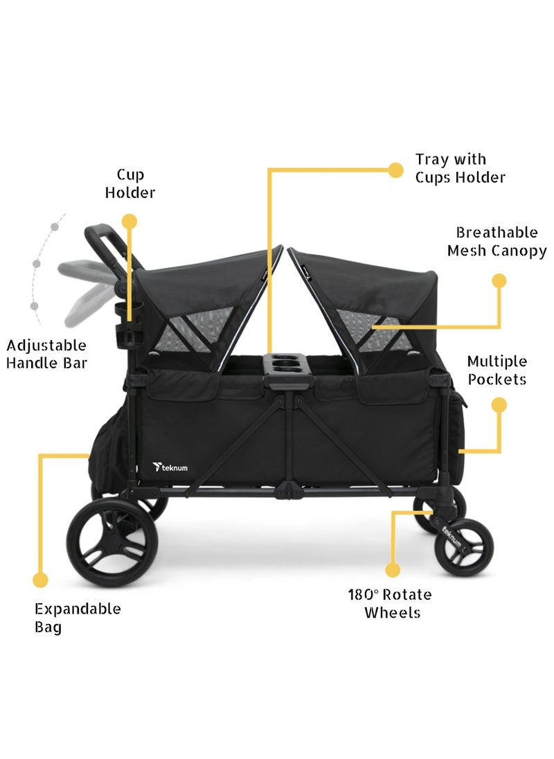 TEKNUM Fellow Wagon Stroller for 2 kids with Snack Tray - Black