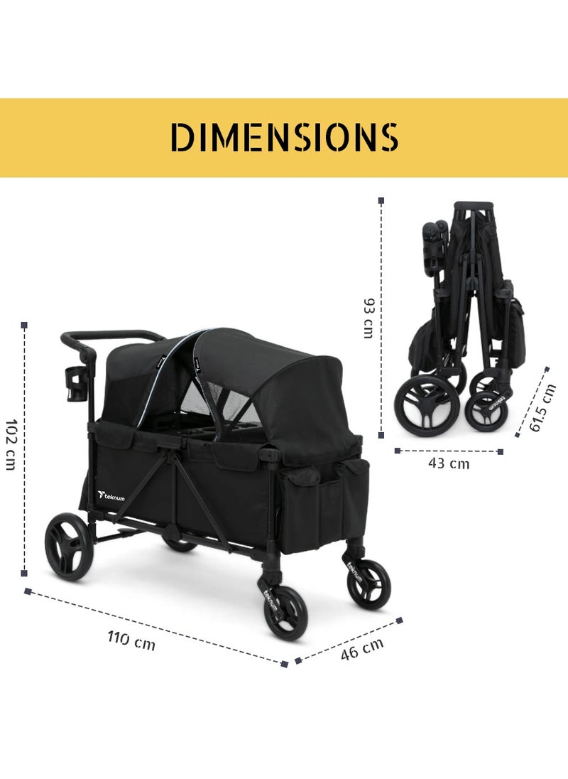 TEKNUM Fellow Wagon Stroller for 2 kids with Snack Tray - Black