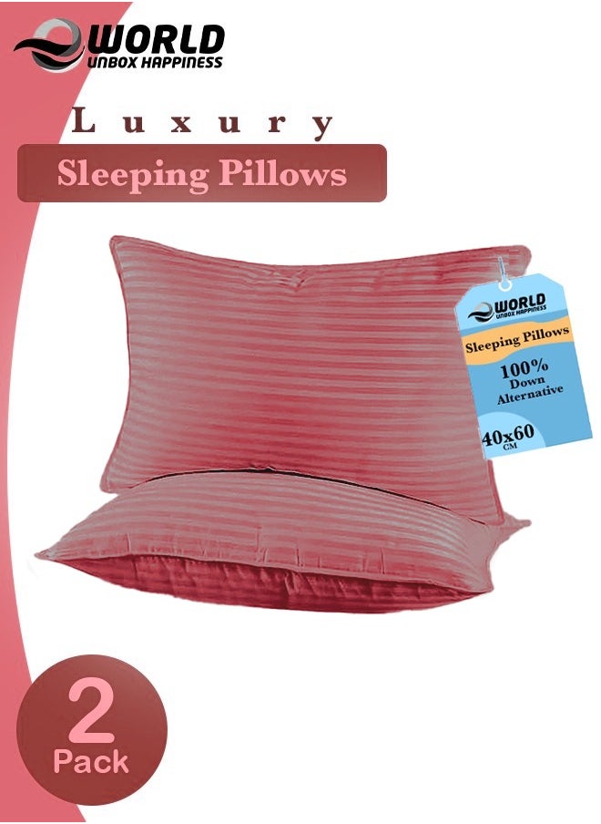 Pack of 2 Premium Down Alternative Filled Bed Pillows, Featuring Breathable Cover, Microfiber Filling and Plush Bounce-Back Design, Hypoallergenic and Luxurious Hotel Quality Pillow Set, in Maroon Color