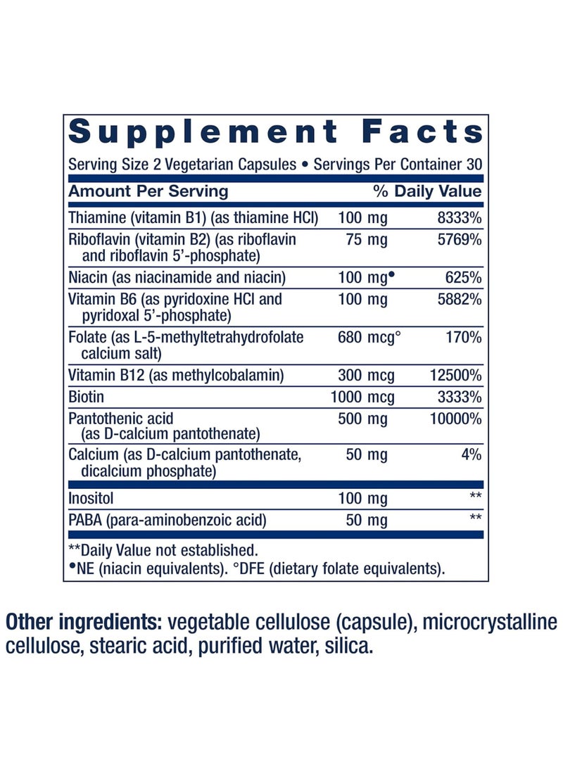 Bioactive Complete B-Complex, Heart, Brain and Nerve Support, Healthy Energy, Metabolism, Complete B Complex, 60 Vegetarian Capsules