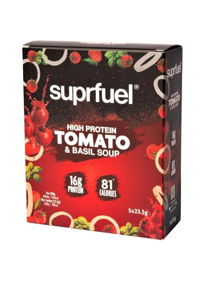 Suprfuel High Protein Tomato & Basil Instant Flavour Soup 16g Protein , 81 calories (5x23.5g, TOMATO & BASIL)