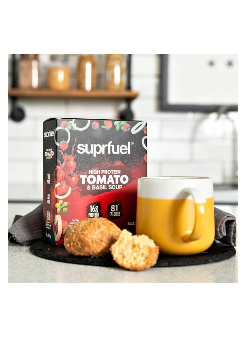 Suprfuel High Protein Tomato & Basil Instant Flavour Soup 16g Protein , 81 calories (5x23.5g, TOMATO & BASIL)