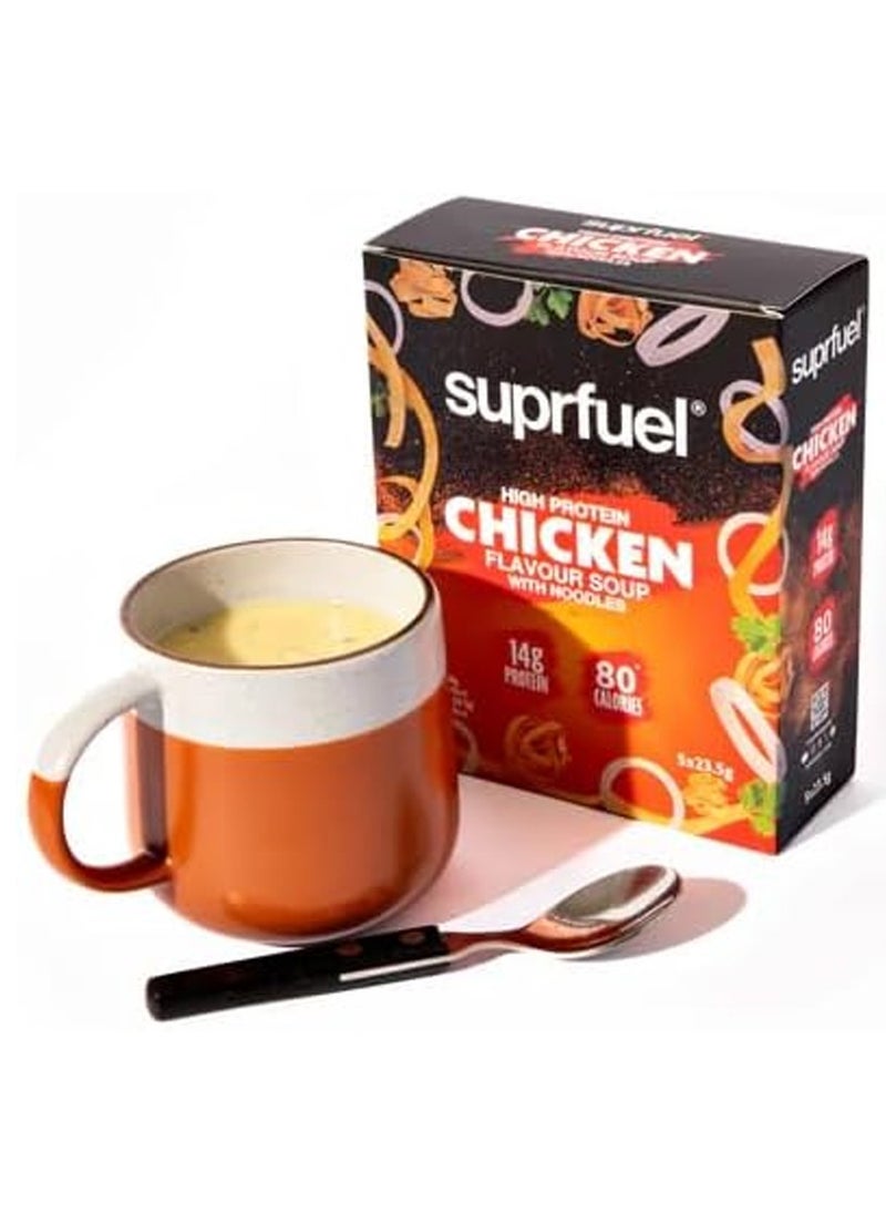 Suprfuel High Protein Chicken Instant Flavour Soup 14g Protein with noodles, 80 calories 120g, 5 Meals (5x23.5g, CHICKEN)