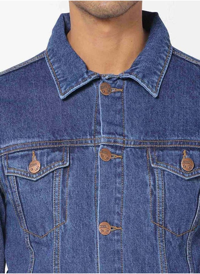 Men Blue Solid Denim Jacket