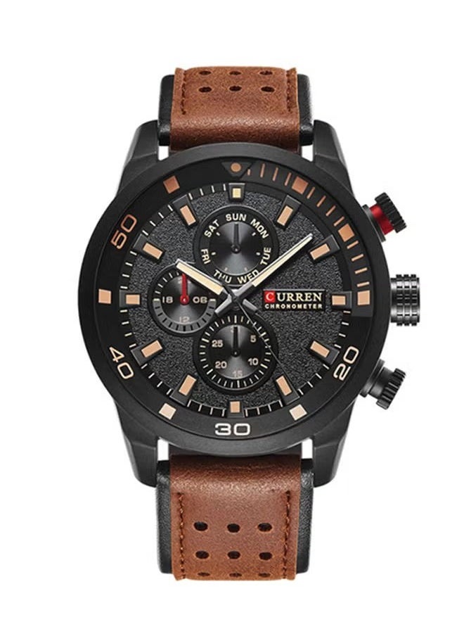 Men's Water Resistant Leather Chronograph Watch