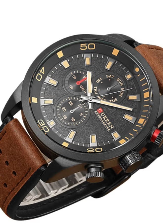 Men's Water Resistant Leather Chronograph Watch