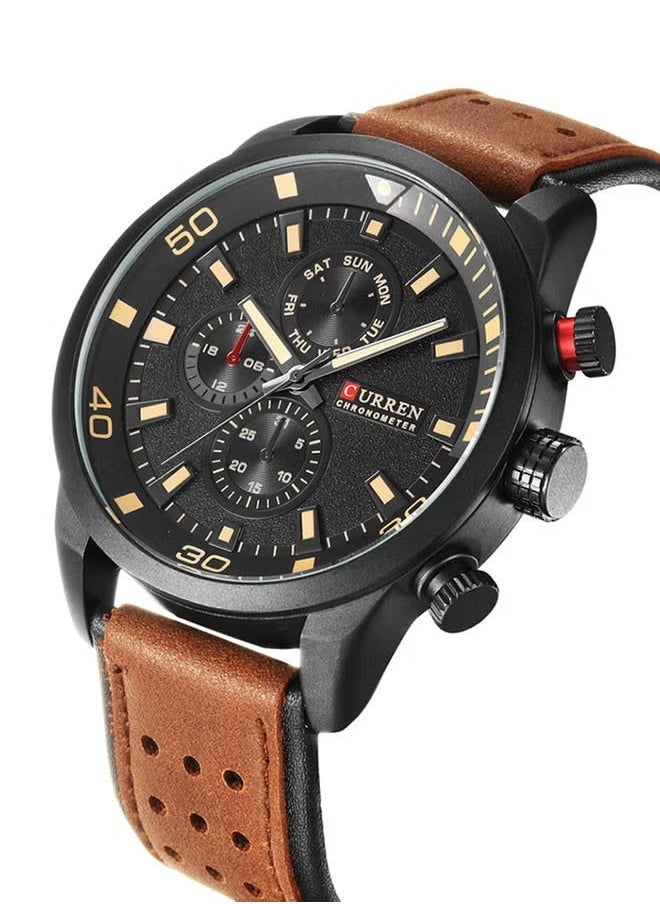 Men's Water Resistant Leather Chronograph Watch