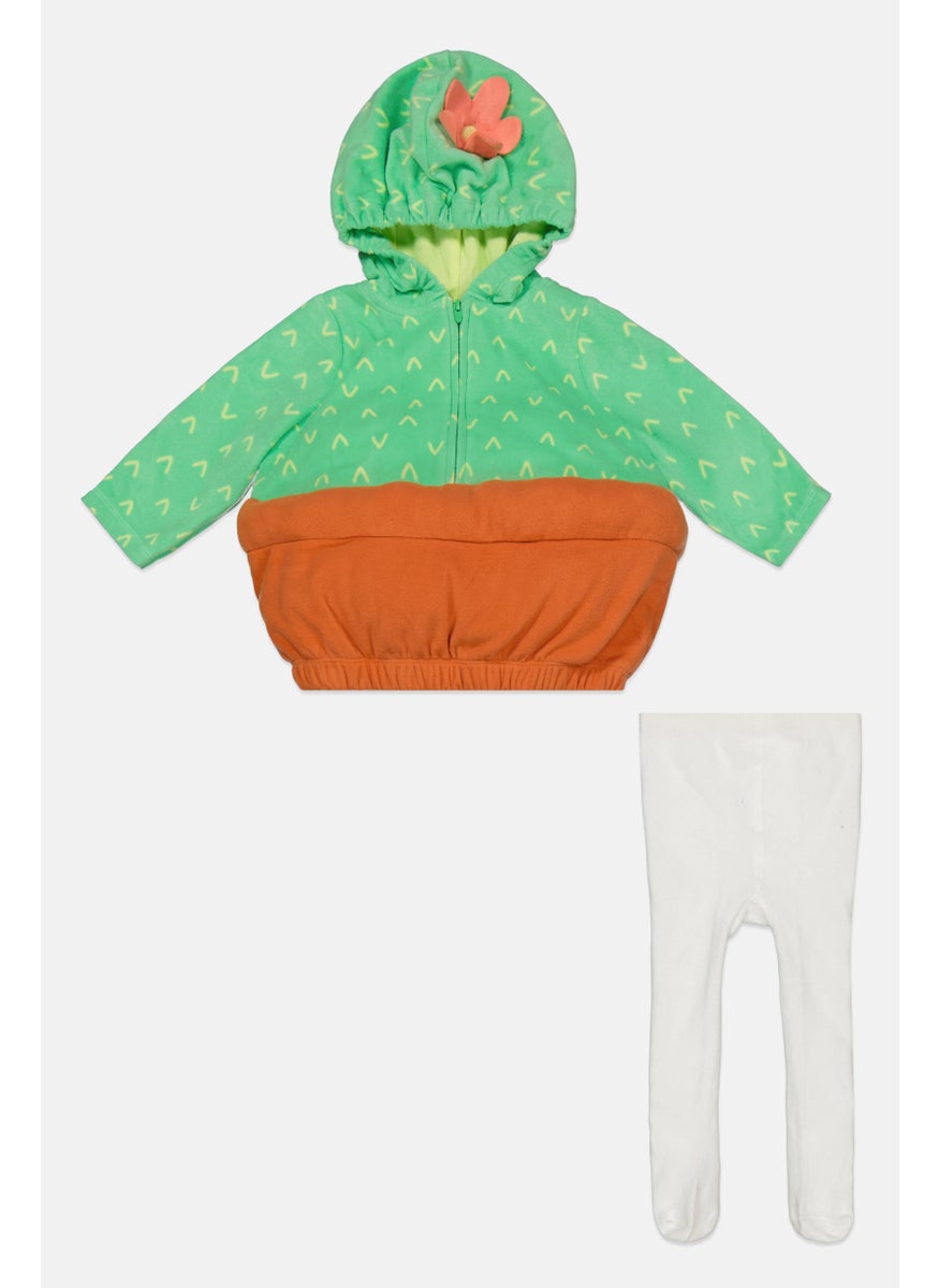 Toddlers Girl 2 Pieces Cactus Costume Set, Green/White