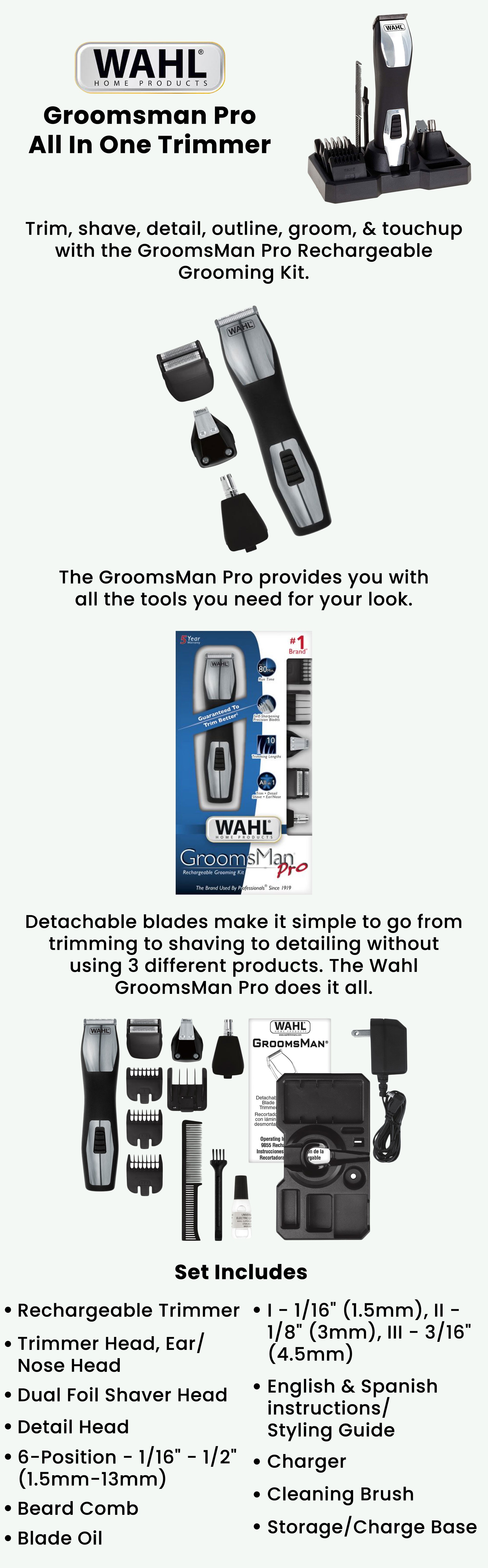 Groomsman Pro All In One Trimmer Black/Silver 474grams