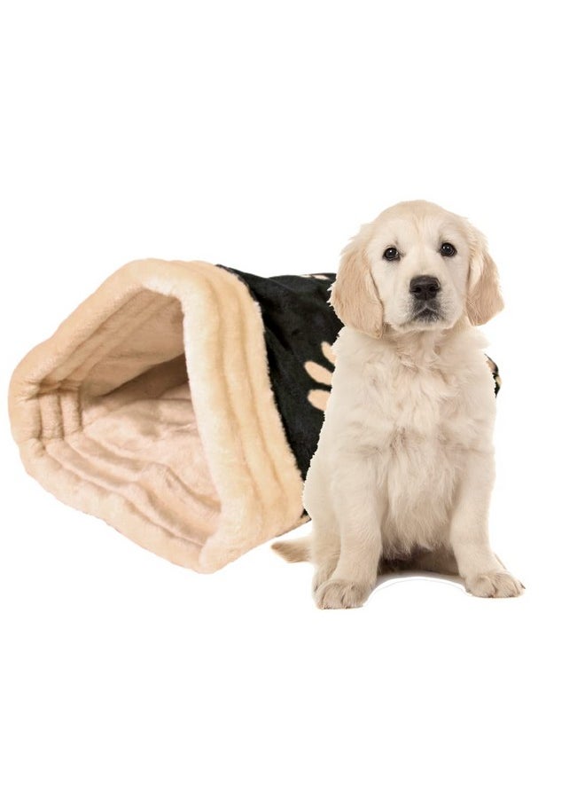 Jasira Fluffy Plush Foam Filled Arch Cuddle Sack For Small Dogs And Cats, Keeps Them Warm During Winters - Beige/Black