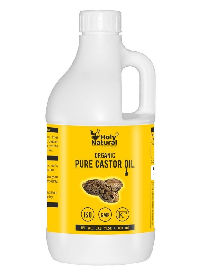 Organic Castor Oil (33.81 Floz /1000 Ml),Pure, No Gmo, No Heat Treatment, Hexane Free Castor Oil - Moisturizing, For Dry Skin,Hair Growth, Massage,Lash Growth