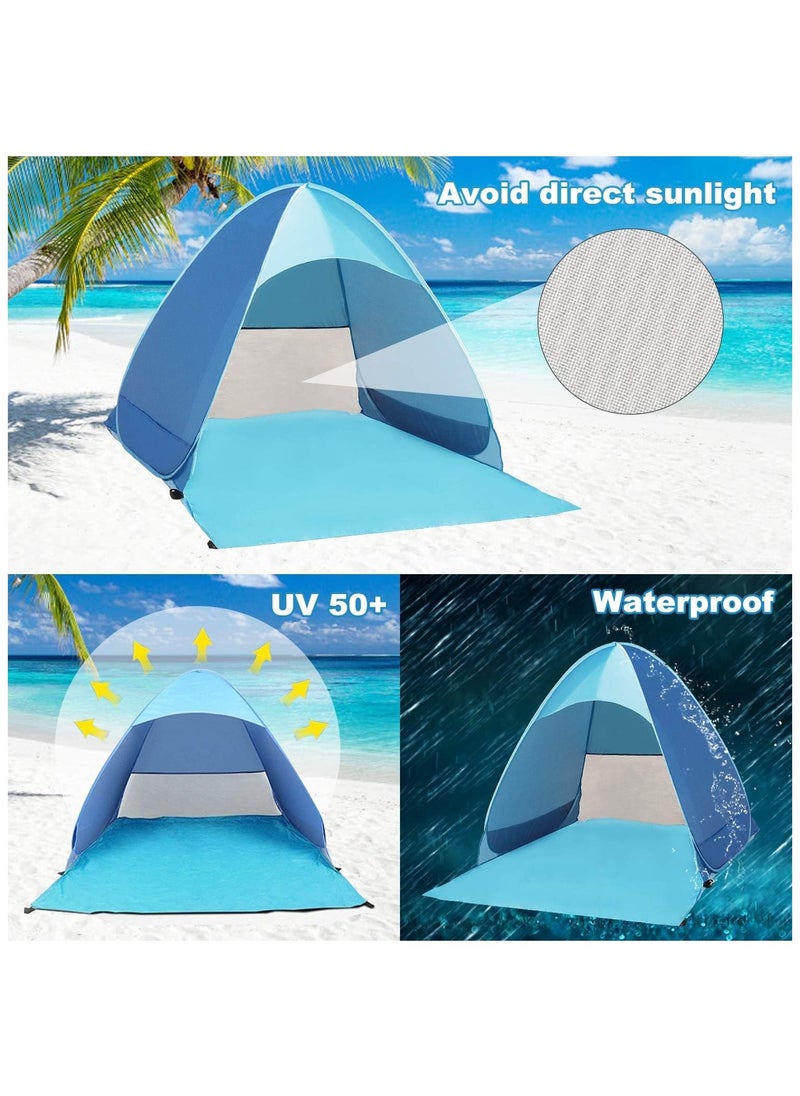 Beach Tent Easy Pop Up - 2-3 Person Portable Sun Shade Shelter, UV Protection & Windproof Canopy, Lightweight Automatic Sunshade Cabana for Beach, Camping, Fishing with Carry Bag