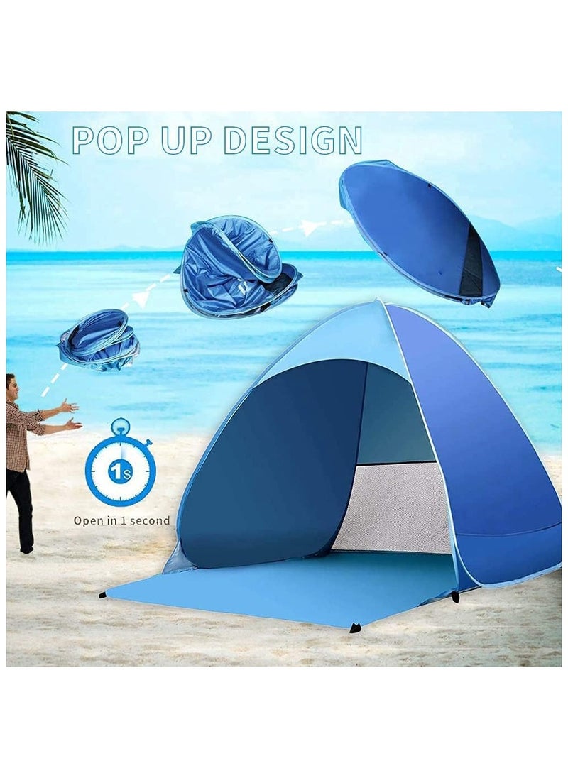 Beach Tent Easy Pop Up - 2-3 Person Portable Sun Shade Shelter, UV Protection & Windproof Canopy, Lightweight Automatic Sunshade Cabana for Beach, Camping, Fishing with Carry Bag