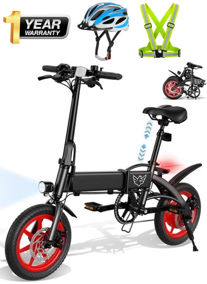 Electric Folding Scooter with 350W Brushless Motor, 36V 8AH Battery, Carbon Alloy Frame, 14-Inch Tires, Dual Disk Brake, 35KM Range in Single Charge, Adjustable Seat Electric Scooter with Helmet and Safety Vest