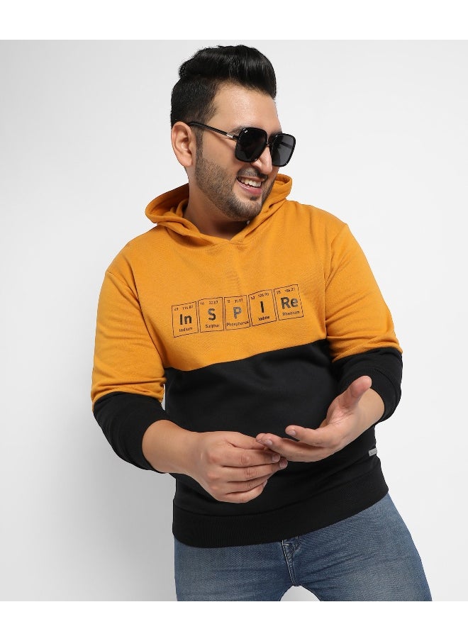 Instafab Plus Men's Black & Mustard Yellow Inspire Hoodie With Kangaroo Pocket