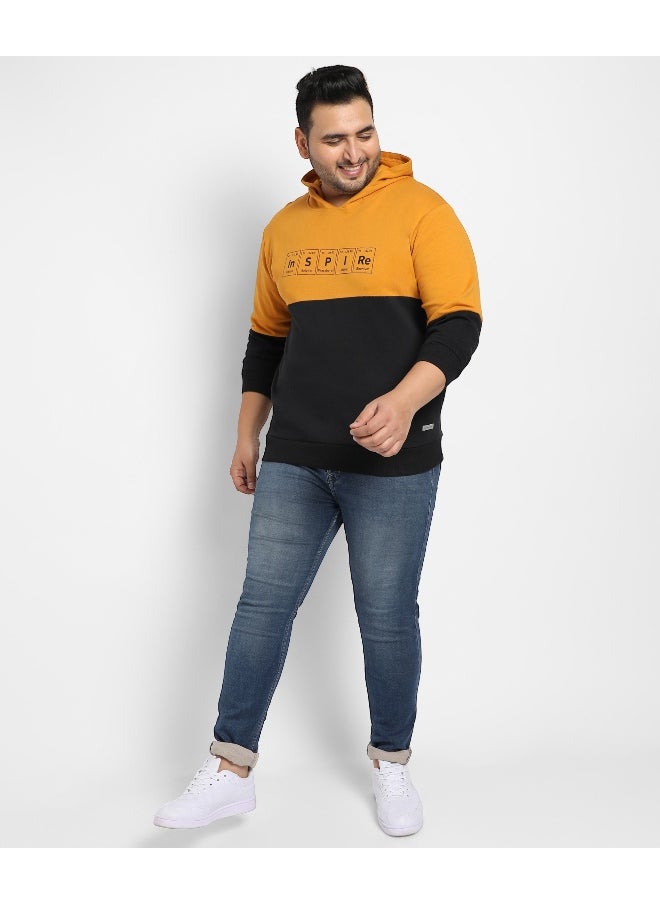 Instafab Plus Men's Black & Mustard Yellow Inspire Hoodie With Kangaroo Pocket