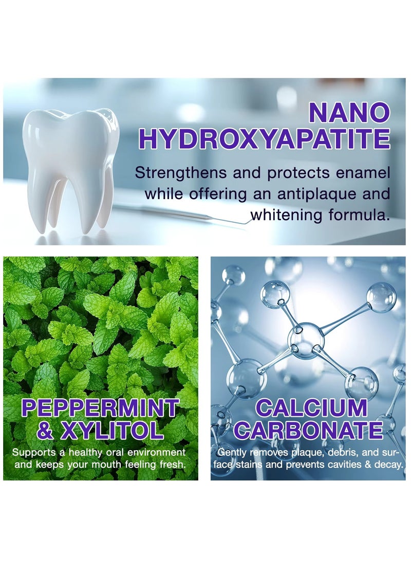 150Pcs Brightening Toothpaste Tabs with Nano Hydroxyapatite for Teeth Whitening Fresh Breath Remineralizing Tablets Toothpaste with Coconut Oil Peppermint Purple Toothpaste Tablets