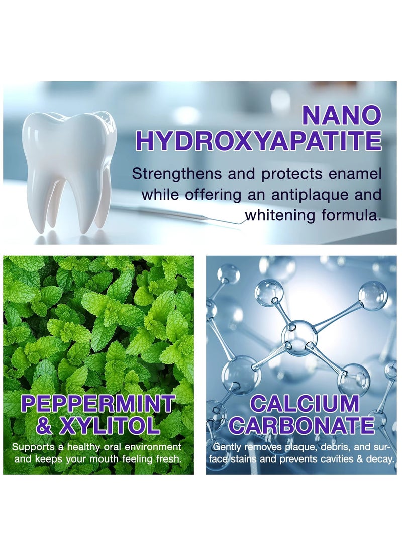 150Pcs Brightening Toothpaste Tabs with Nano Hydroxyapatite for Teeth Whitening Fresh Breath Remineralizing Tablets Toothpaste with Coconut Oil Peppermint Purple Toothpaste Tablets
