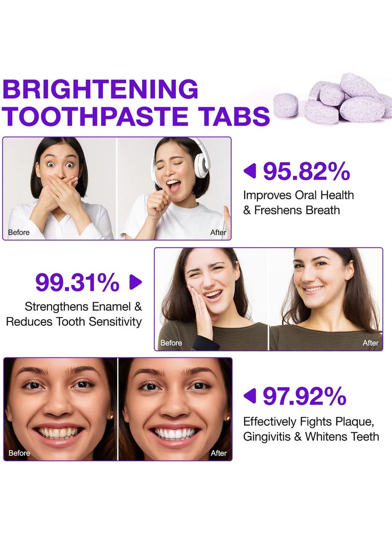 150Pcs Brightening Toothpaste Tabs with Nano Hydroxyapatite for Teeth Whitening Fresh Breath Remineralizing Tablets Toothpaste with Coconut Oil Peppermint Purple Toothpaste Tablets