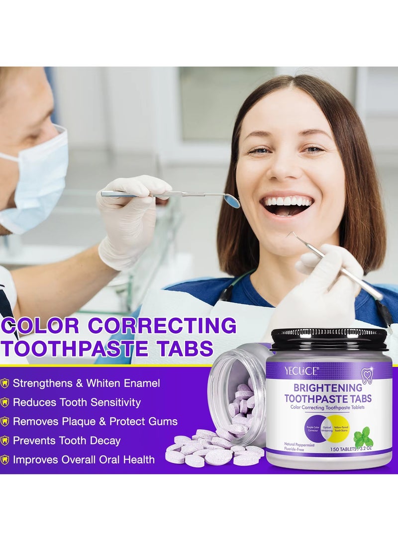 150Pcs Brightening Toothpaste Tabs with Nano Hydroxyapatite for Teeth Whitening Fresh Breath Remineralizing Tablets Toothpaste with Coconut Oil Peppermint Purple Toothpaste Tablets
