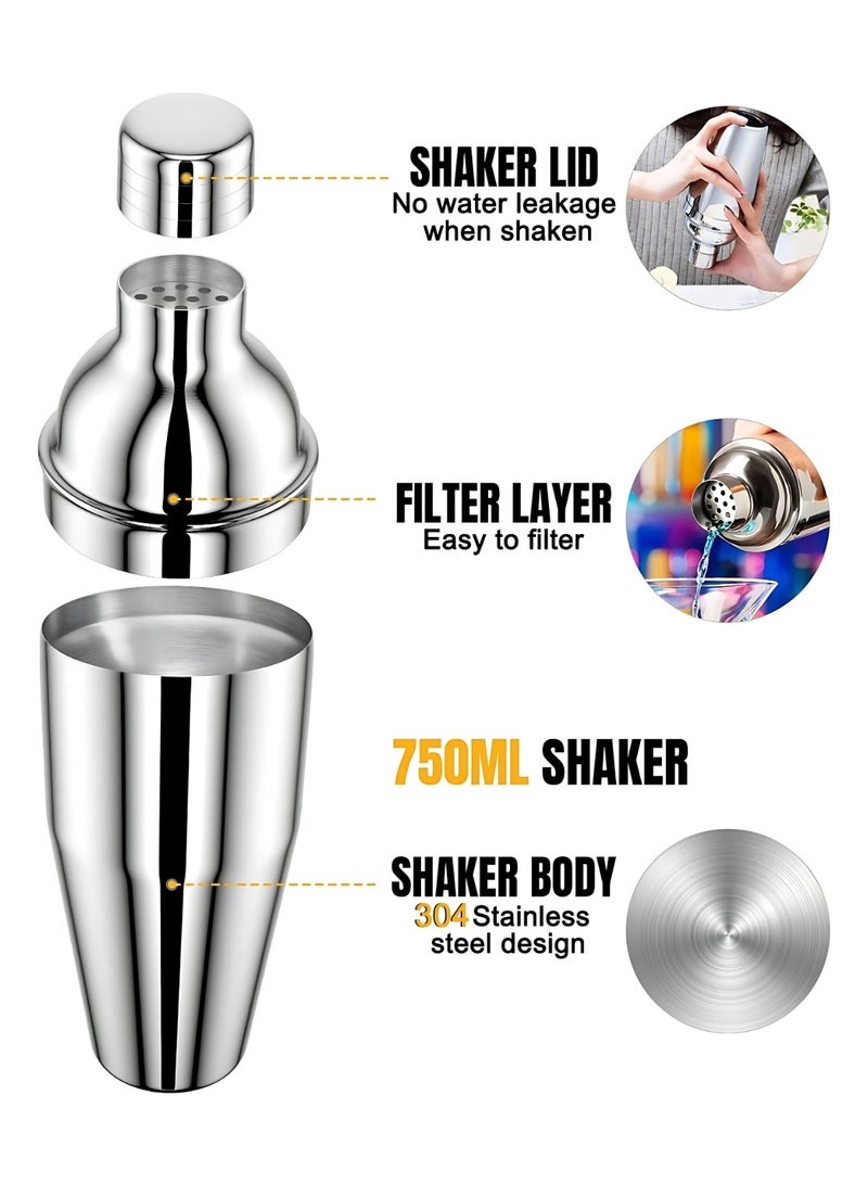 Single Cocktail Shaker 750ml – Stainless Steel Professional Bartender Mixer for Home and Bar Use