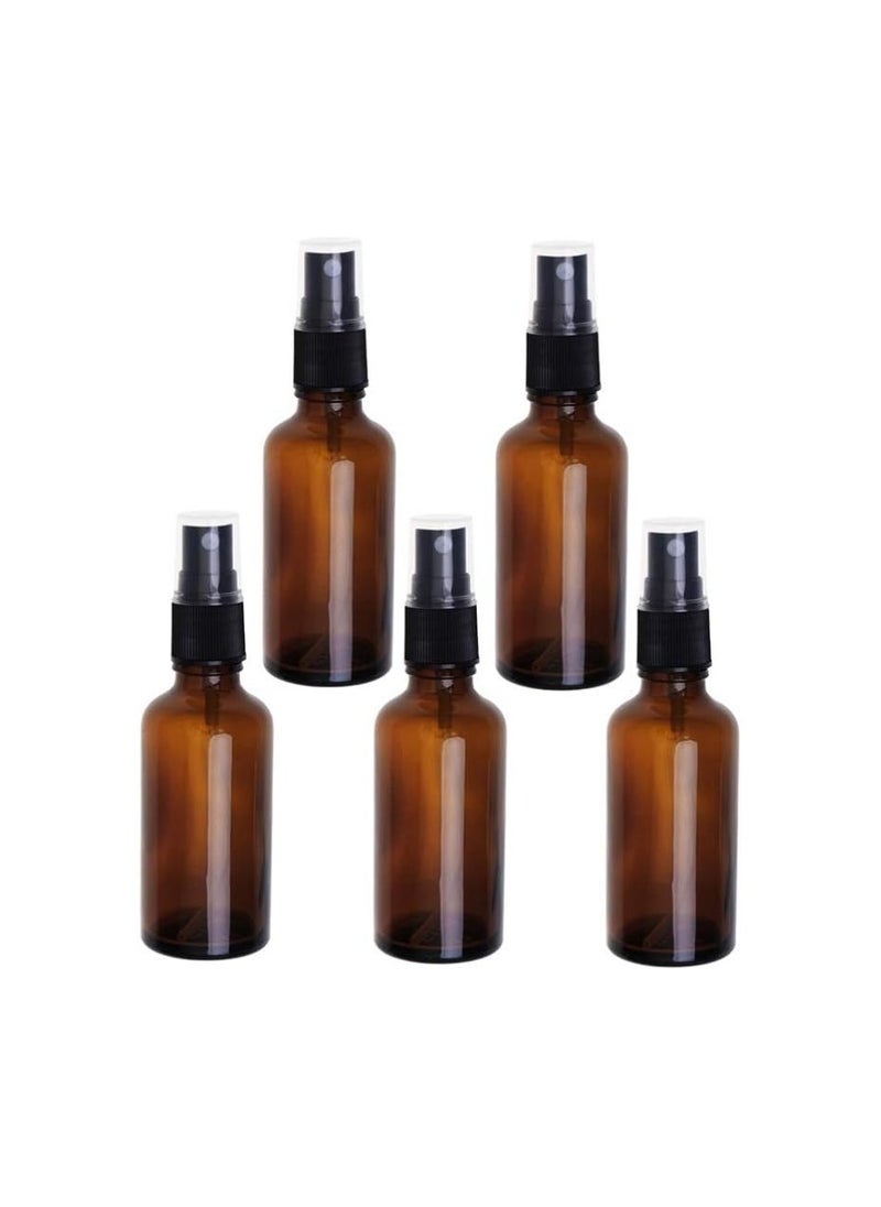 5 Pcs Amber Glass Spray Bottles - Empty Glass Bottles Fine Mist Spray Bottles Refillable Empty Bottles for Essential Oils, Cleaning Solutions