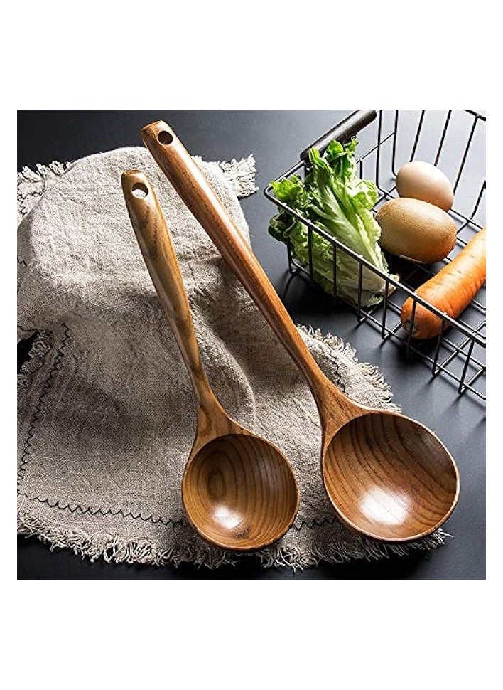 2 Pcs Wooden Spoon Ladle for Cooking Spoons-14 inch Long Kitchen Cooking Spoon & 11 inch Best Wood Spoons Large Deep Serving Spoons