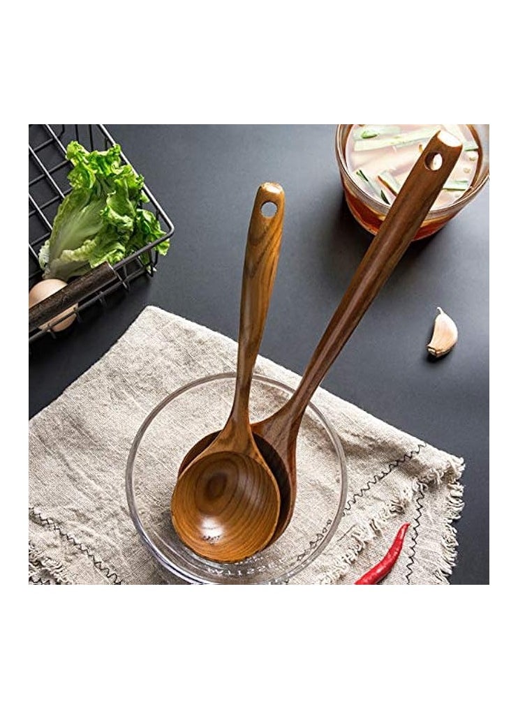 2 Pcs Wooden Spoon Ladle for Cooking Spoons-14 inch Long Kitchen Cooking Spoon & 11 inch Best Wood Spoons Large Deep Serving Spoons