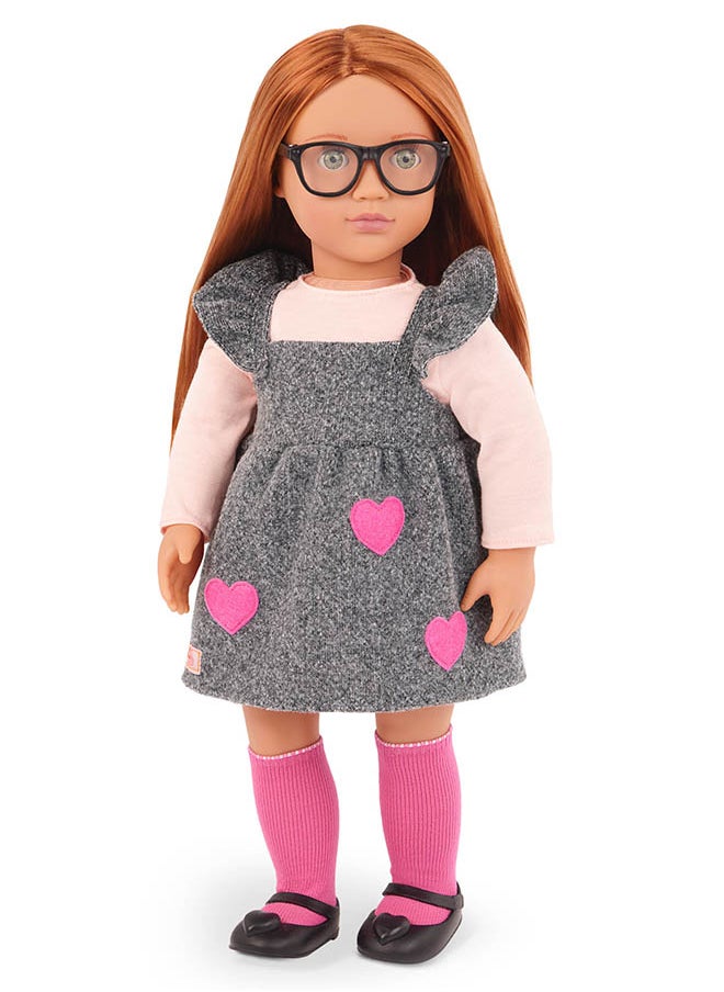 Fashionable 18-inch Girl Doll with School Dress & Heart Patches,Gifting Toys, Age 6+ years, Character-Kelly