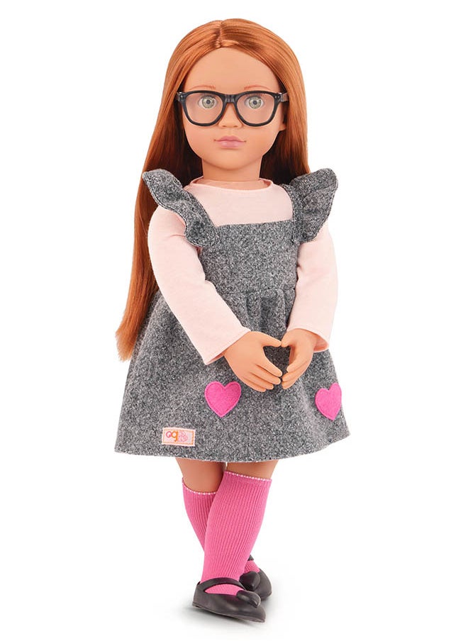 Fashionable 18-inch Girl Doll with School Dress & Heart Patches,Gifting Toys, Age 6+ years, Character-Kelly