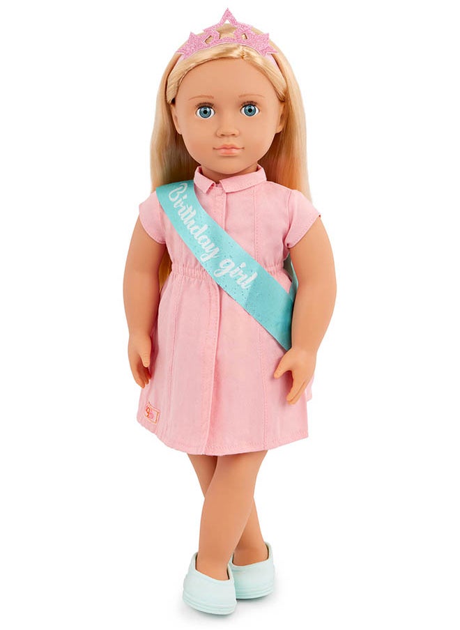 Fashionable 18-inch Girl Birthday Doll with Pink Dress, Birthday Gift Toys, Age 6+ years, Character-Brenna